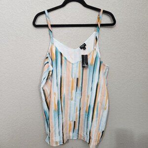 Torrid Sophie Womens Striped Chiffon Tank Top Adjustable Straps High-Low Hem Lig